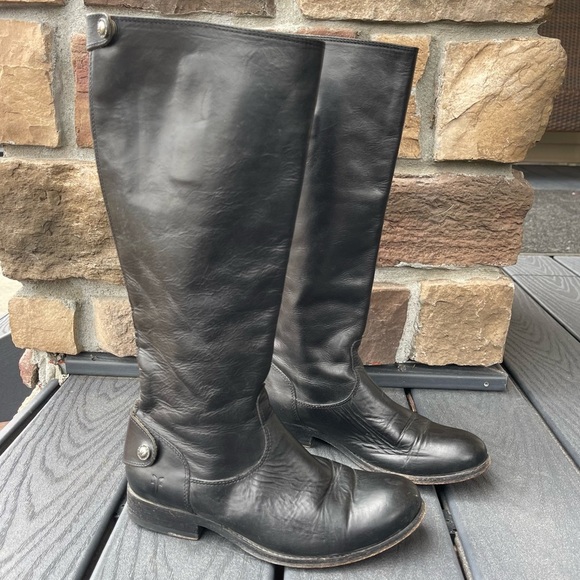 Frye Shoes - Frye Melissa Button Back Zip in Black Knee High Leather Boots size 6.5
